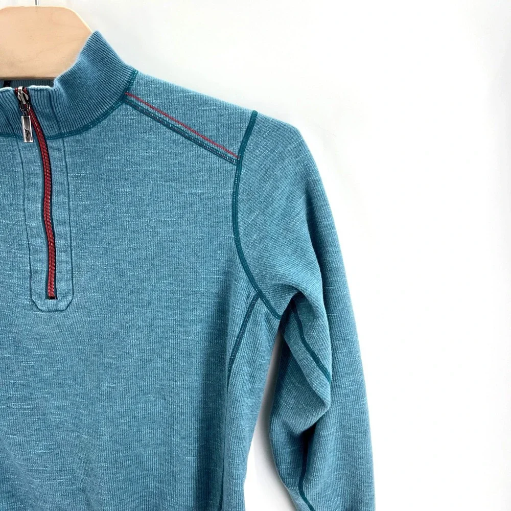 Tommy Bahama Quarter Zip Reversible Pullover XL Cotton Teal Blue Coastal 1/4 Zip